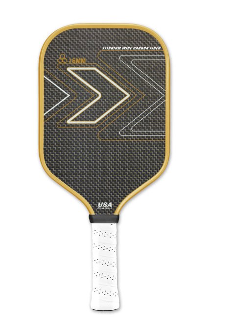 Carbon Fiber Pickleball Paddle with Titanium Gold Finish – UV Printed Surface, Lightweight Hollow Core, Anti-Slip Waterproof Grip for Club Players in USA